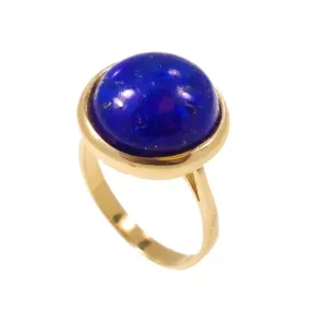 14K Yellow Gold Round Blue Lapis Lazuli 14mm Ring