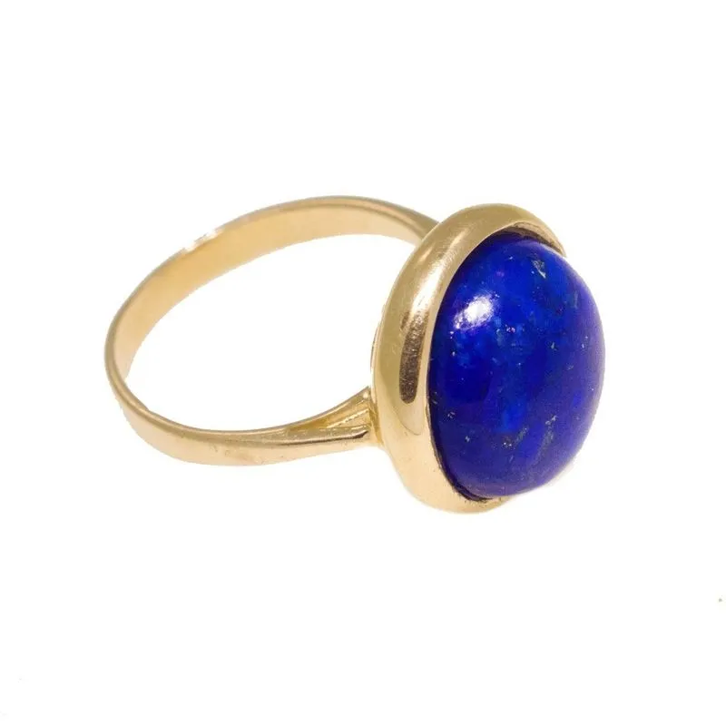 14K Yellow Gold Round Blue Lapis Lazuli 14mm Ring