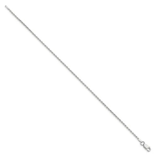 1.5mm Sterling Silver, D/Cut Rope Chain Anklet or Bracelet, 9 Inch