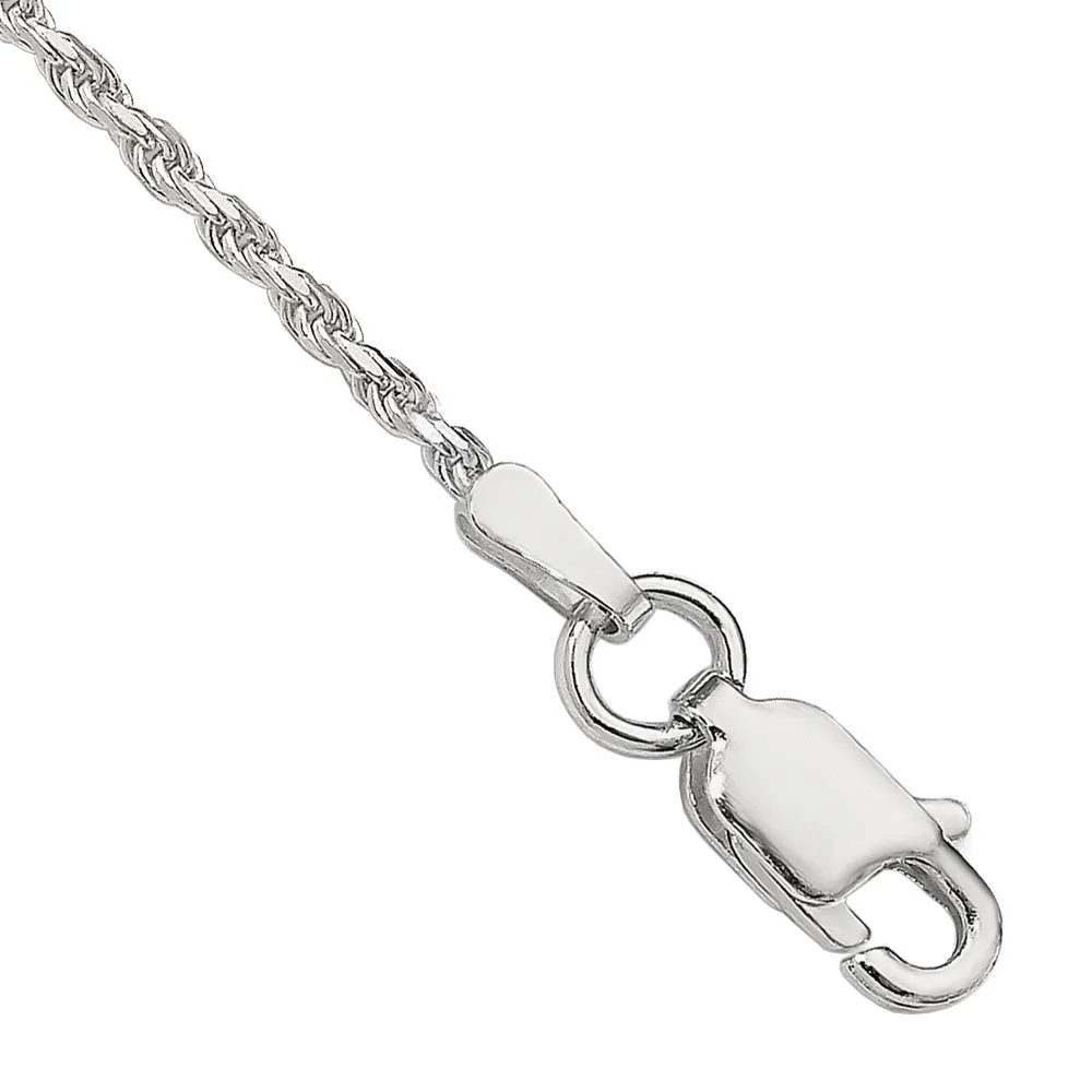 1.5mm Sterling Silver, D/Cut Rope Chain Anklet or Bracelet, 9 Inch