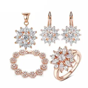 3 Colors Rose Gold Color Bridal with High Quality AAA Zircon Jewelry Set