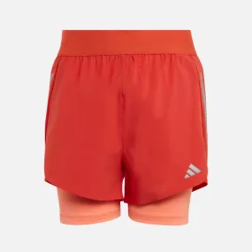 Adidas Two-in-one Aeroready Kids Woven Short (7-15 Year)-Preloved Red/Coral Fusion/Reflective Silver