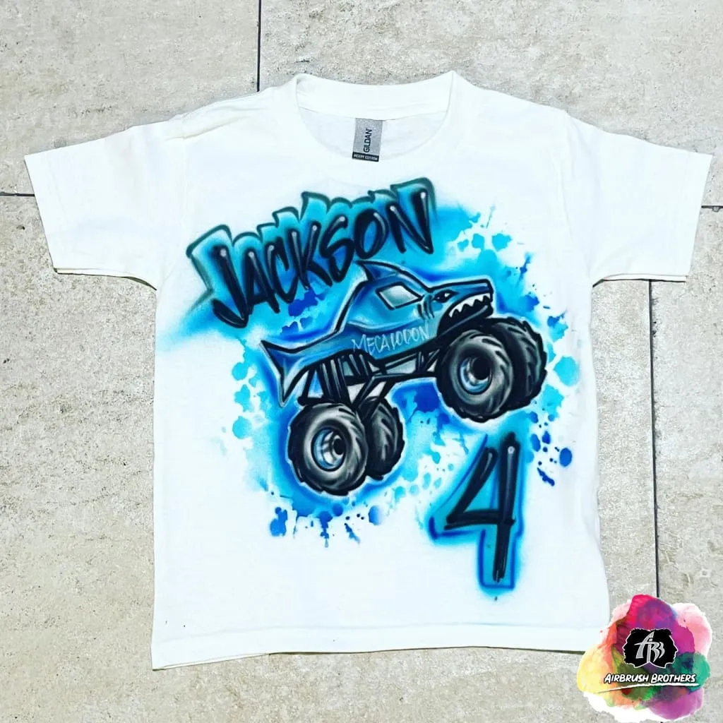 Airbrush Megalodon Monster Truck Shirt Design