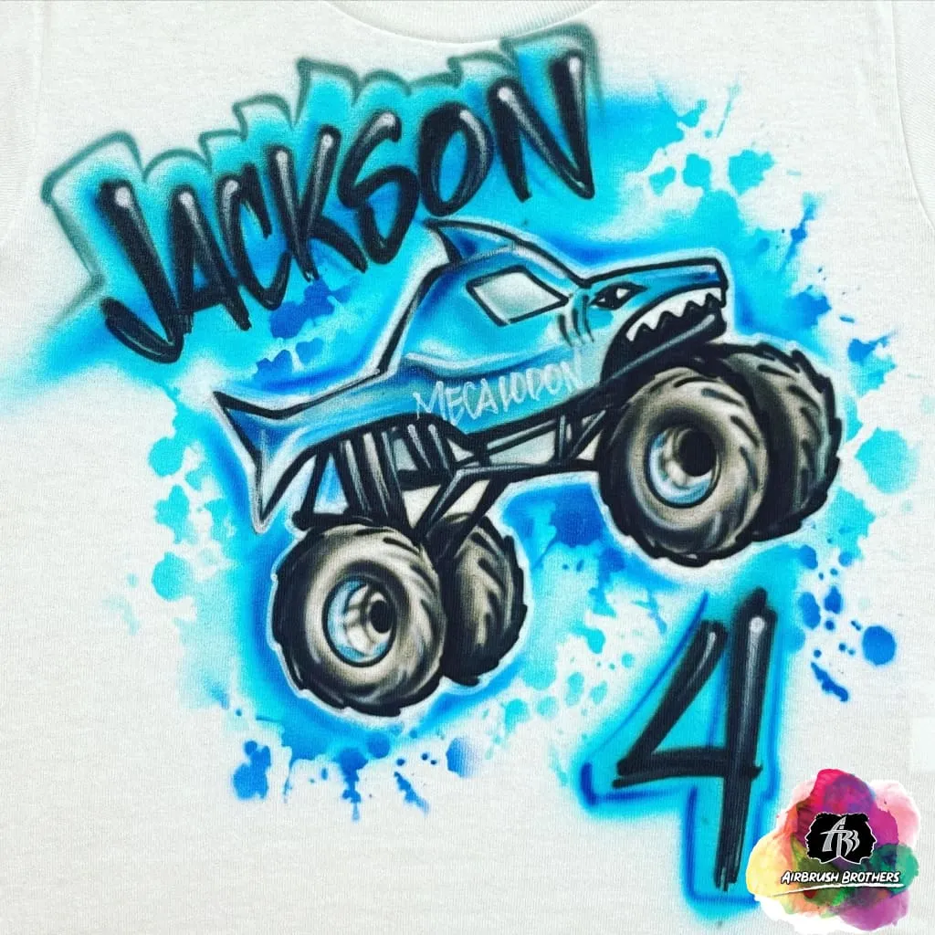 Airbrush Megalodon Monster Truck Shirt Design