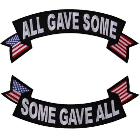 All Gave Some - Some Gave All Rocker Set of Two Patches With US Flag Design - 11x4 inch