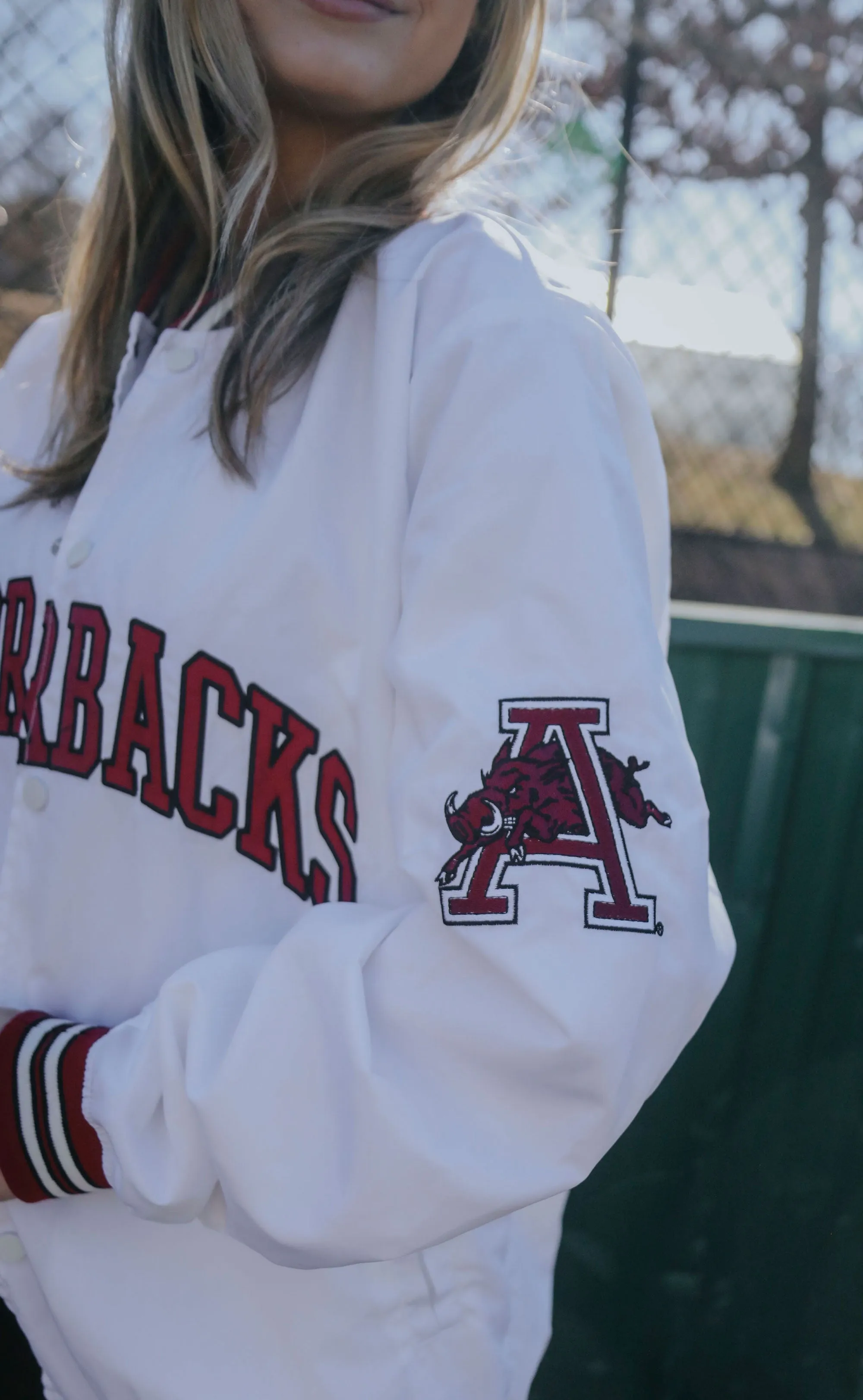 arkansas bomber jacket - white