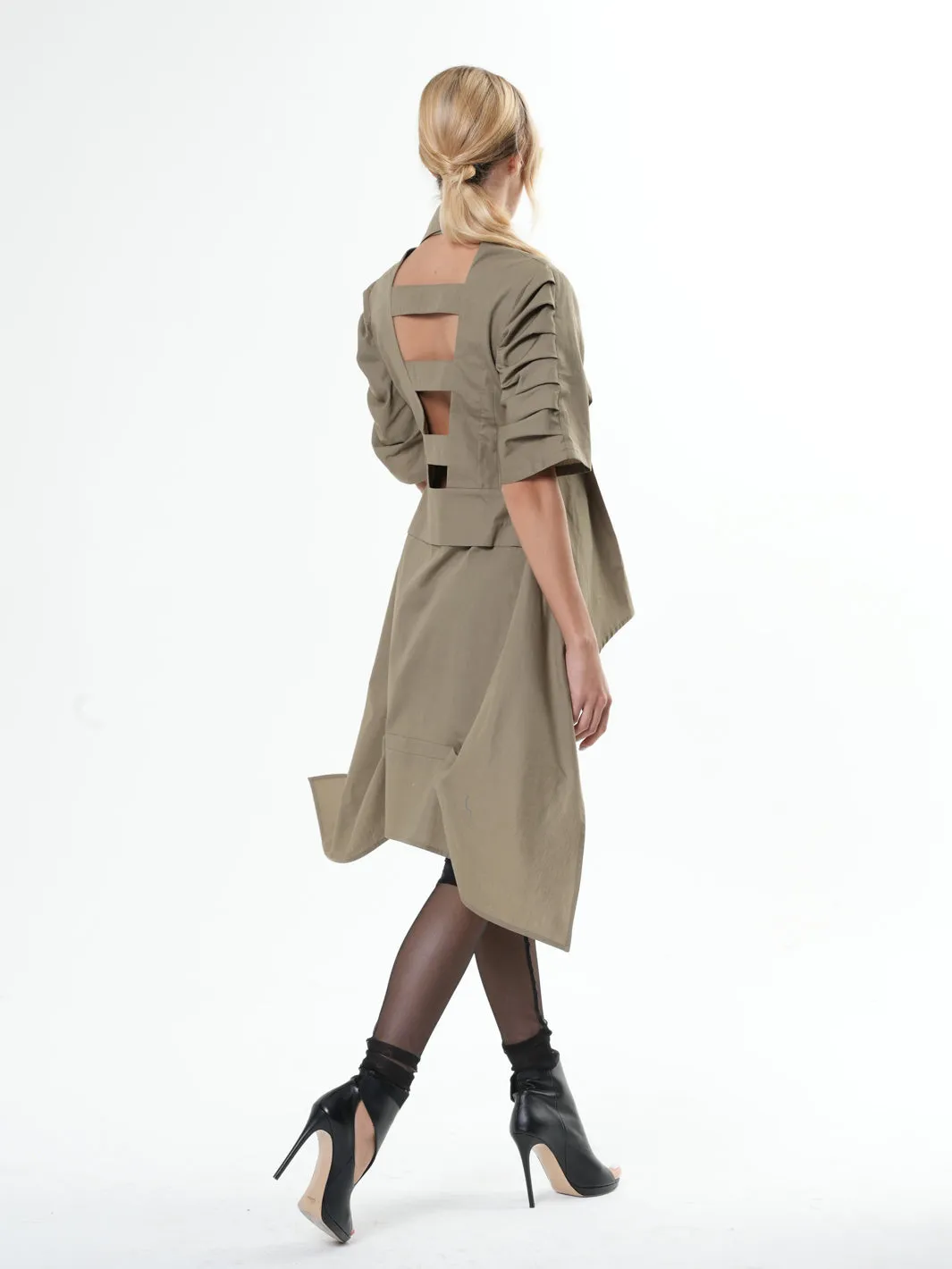 Asymmetric Shirt With Open Back In Khaki