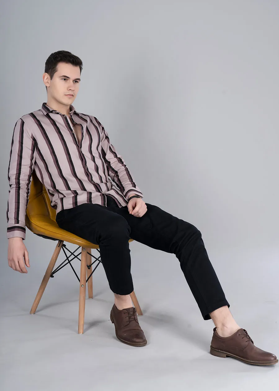 Band Stripe Mens Maroon Shirt