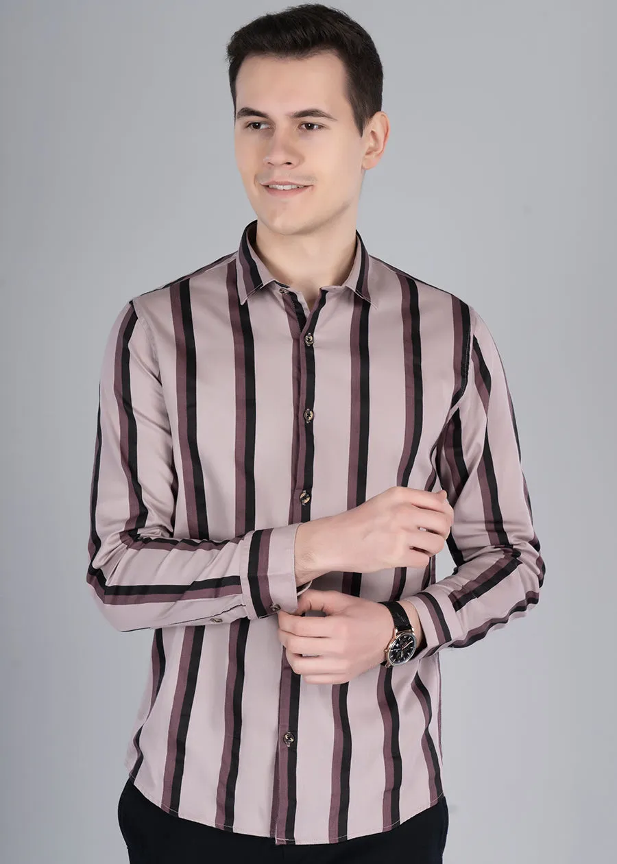 Band Stripe Mens Maroon Shirt