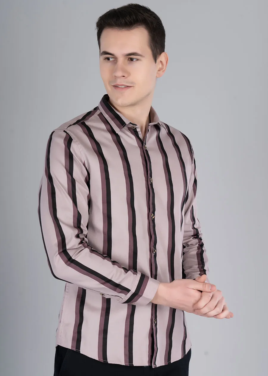 Band Stripe Mens Maroon Shirt