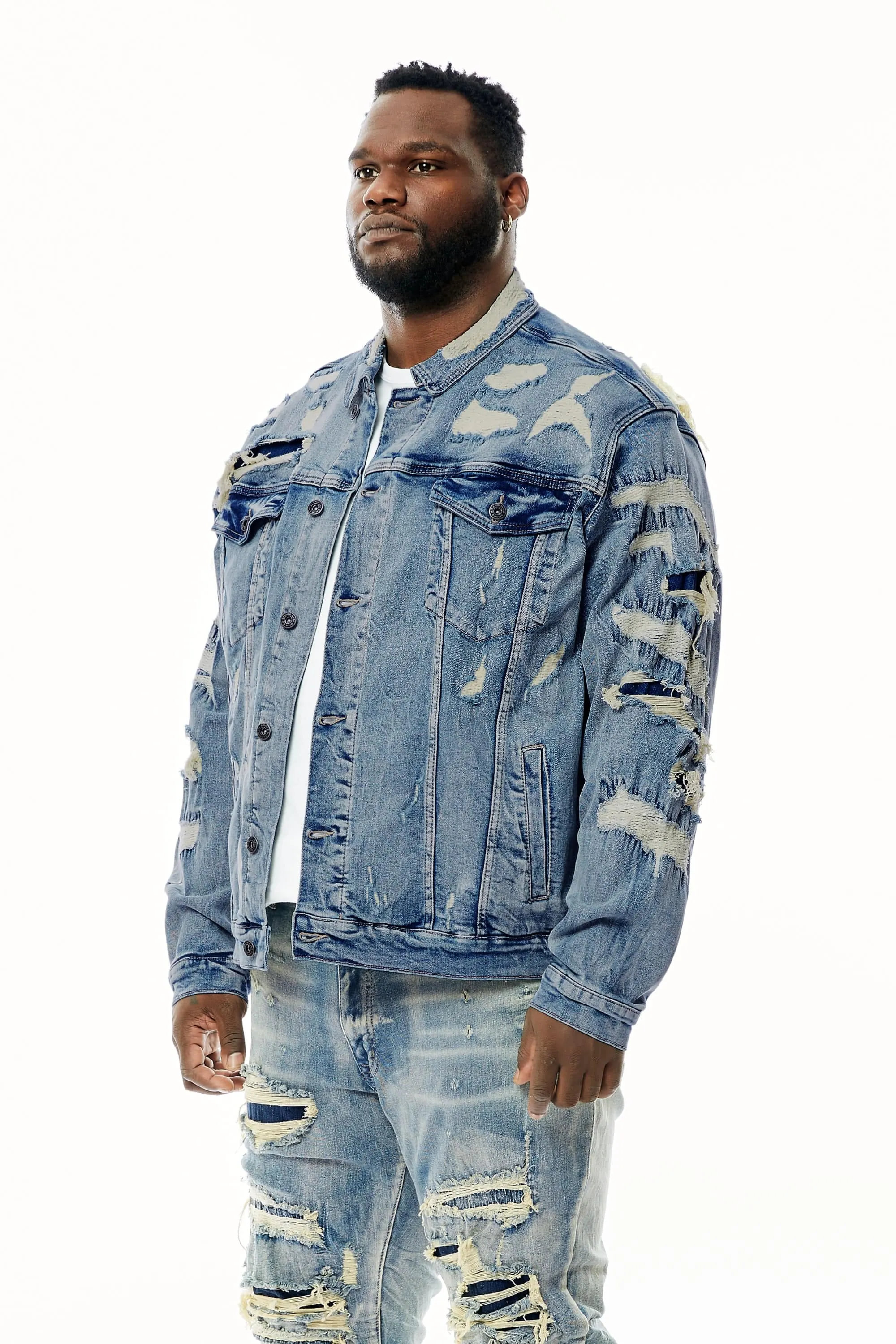 Big and Tall Overspray Utility Jean Jacket - Aspen Blue