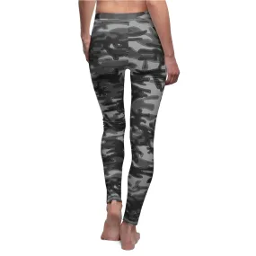 Black Gray Camo Women's Leggings, Grey Best Army Print Women's Casual Leggings-Made in USA