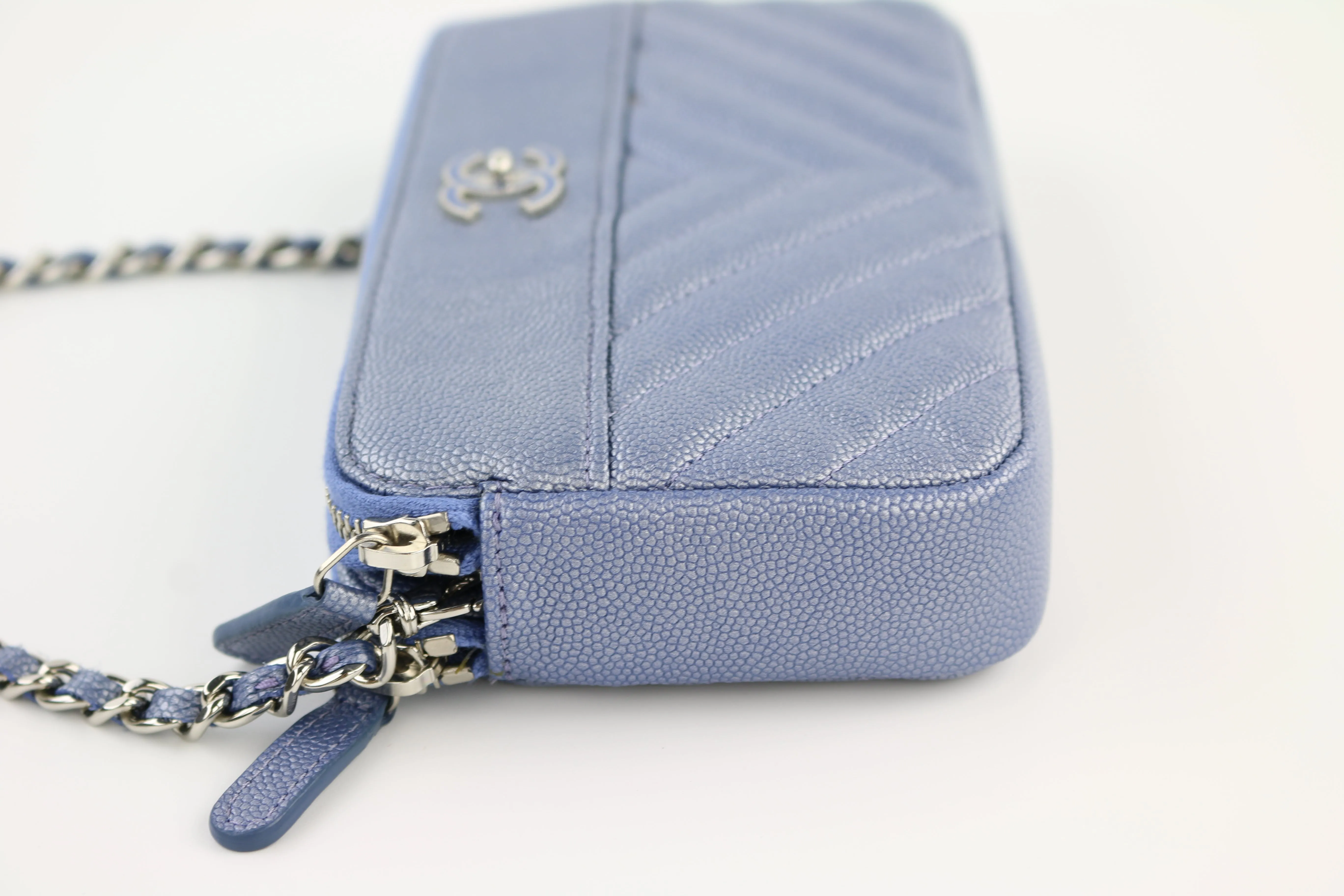 Blue Caviar Chevron Mademoiselle Vintage Double Zip Clutch with Chain