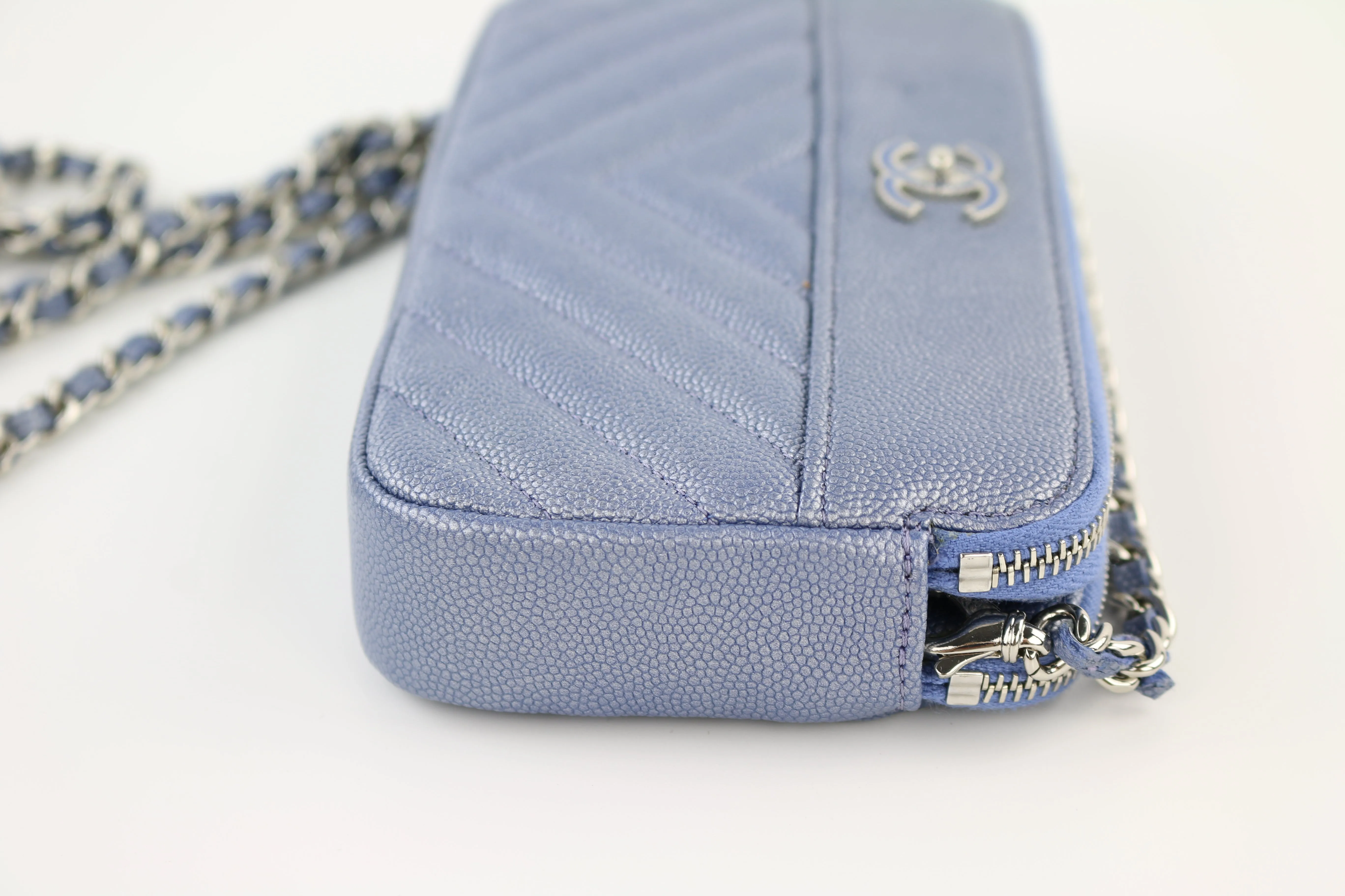 Blue Caviar Chevron Mademoiselle Vintage Double Zip Clutch with Chain