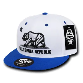 California Republic Cali State Bear Flag Snapback Hat White Royal Blue by Whang