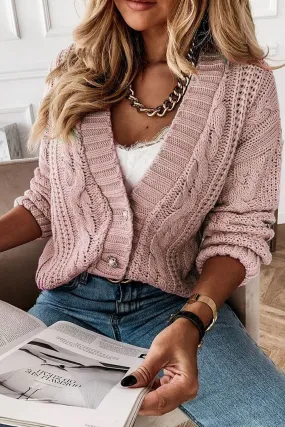 Cardigan in maglia rosa con bottoni perle