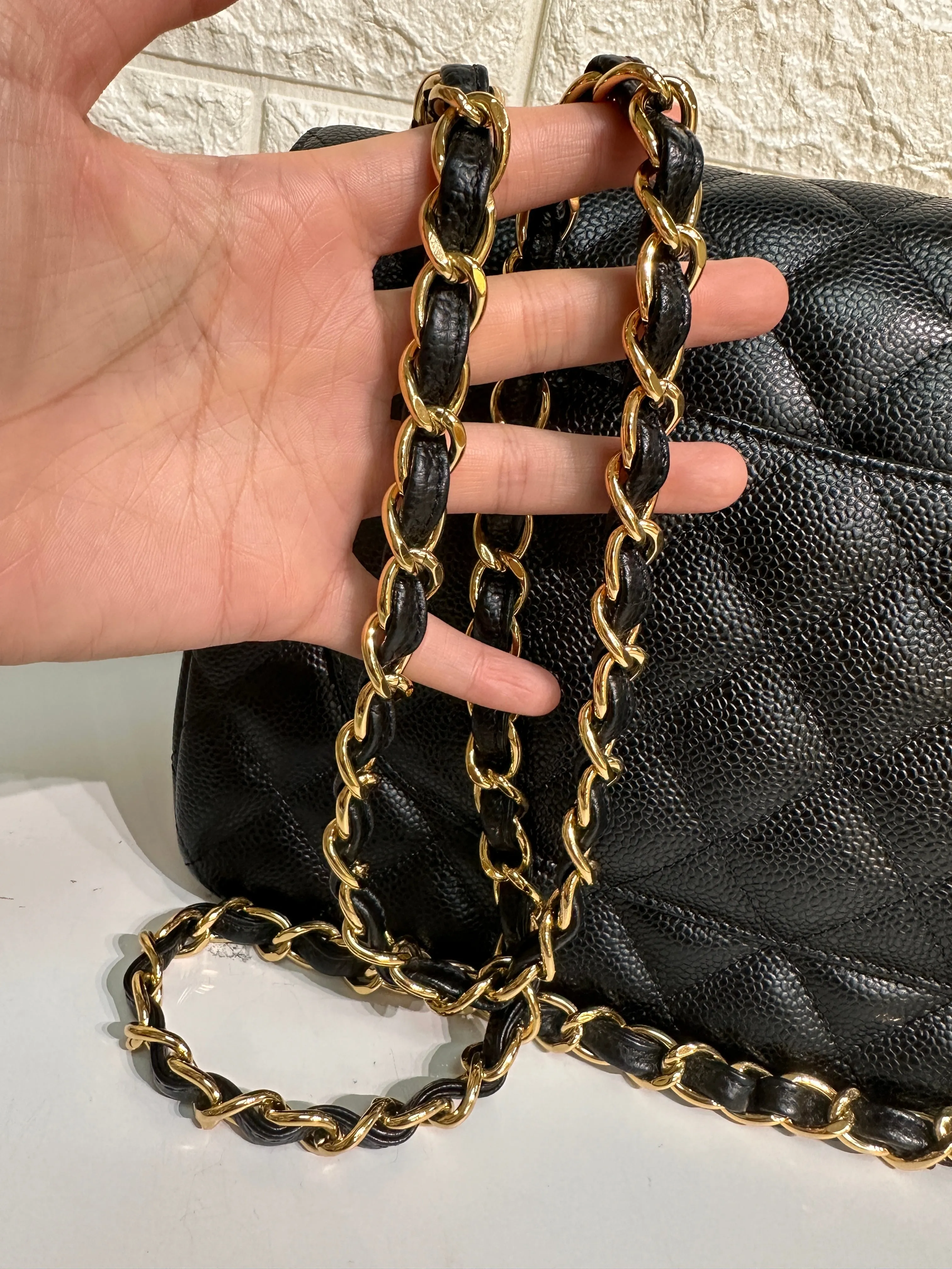 Chanel Jumbo Classic Double Flap Bag Black Caviar Gold Hardware