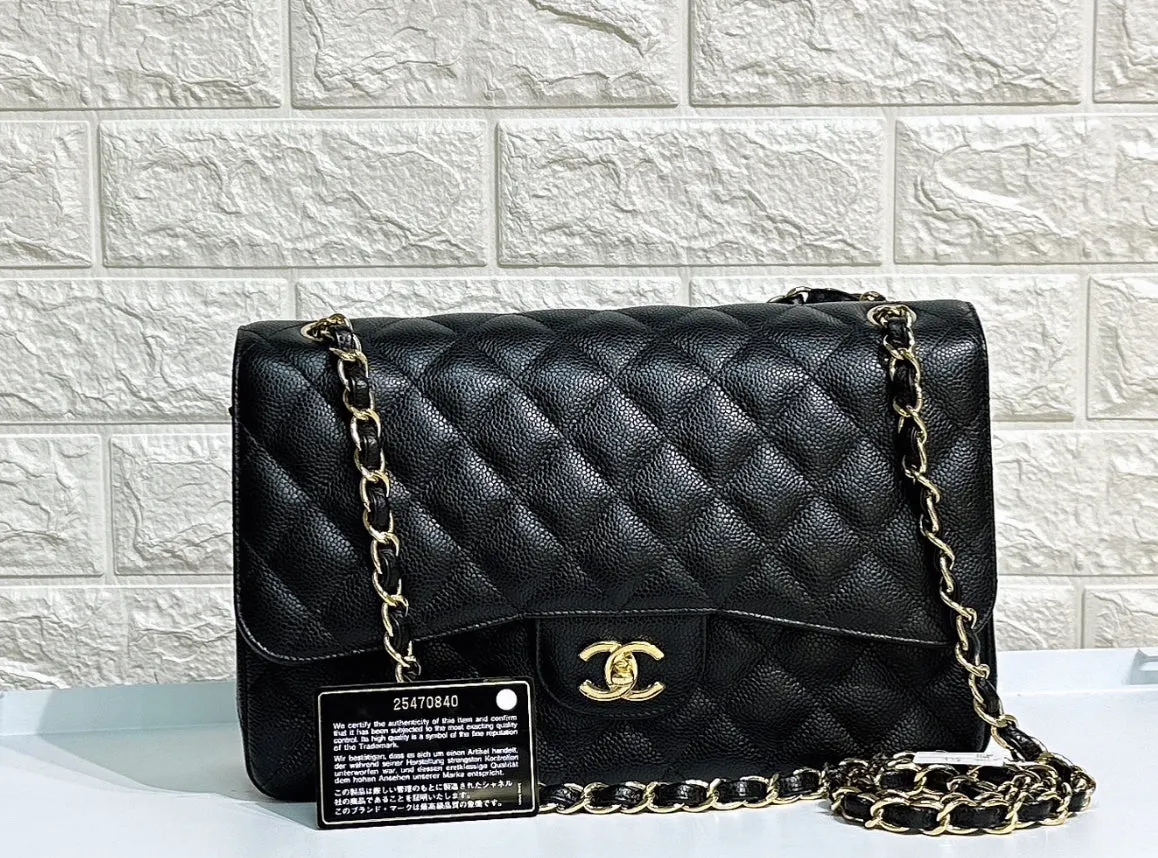 Chanel Jumbo Classic Double Flap Bag Black Caviar Gold Hardware