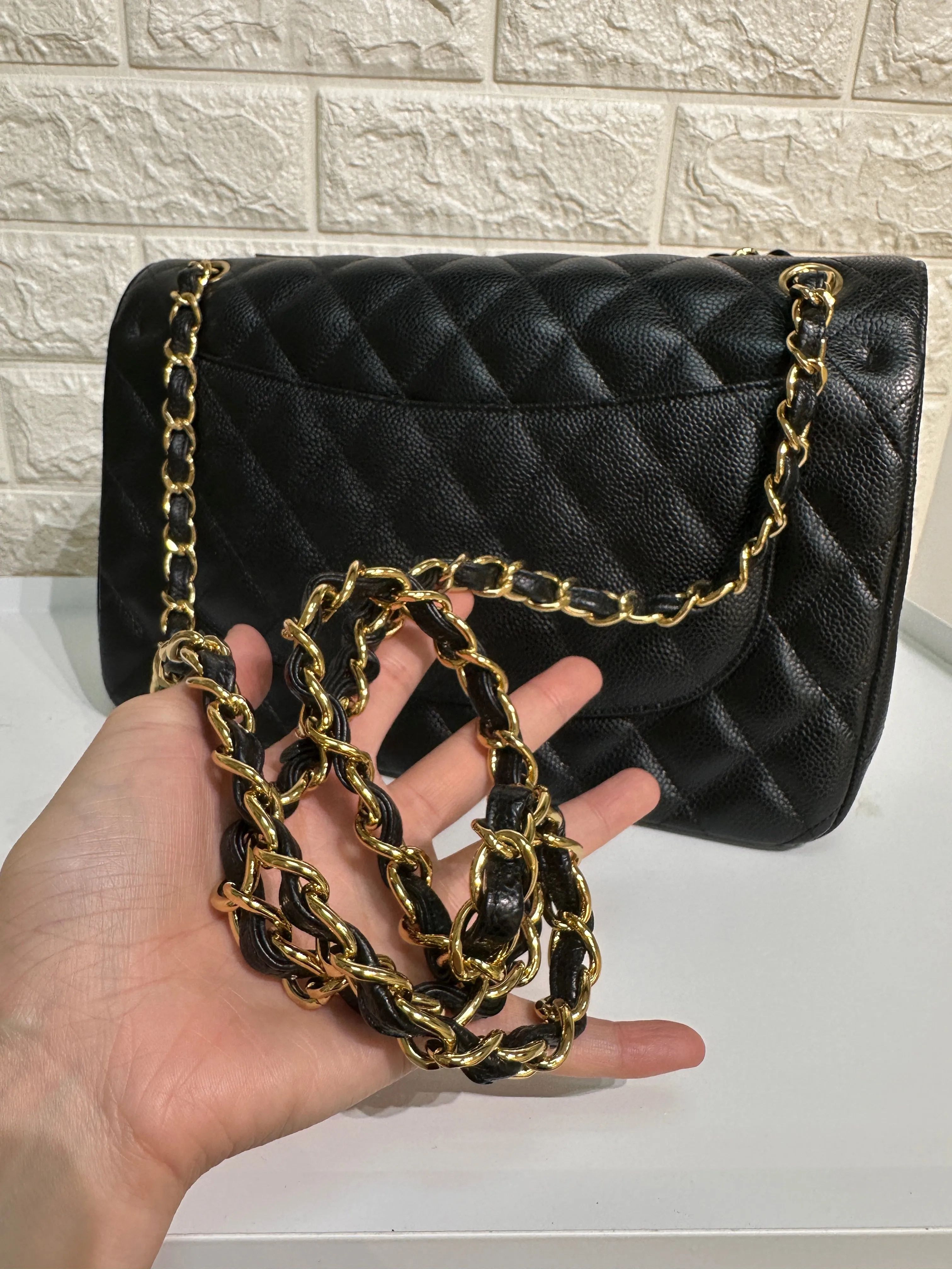 Chanel Jumbo Classic Double Flap Bag Black Caviar Gold Hardware