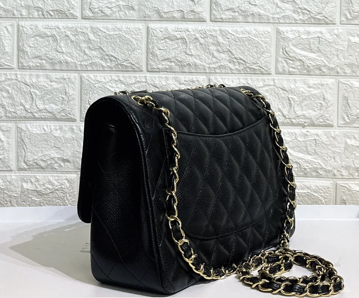 Chanel Jumbo Classic Double Flap Bag Black Caviar Gold Hardware