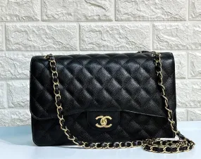 Chanel Jumbo Classic Double Flap Bag Black Caviar Gold Hardware