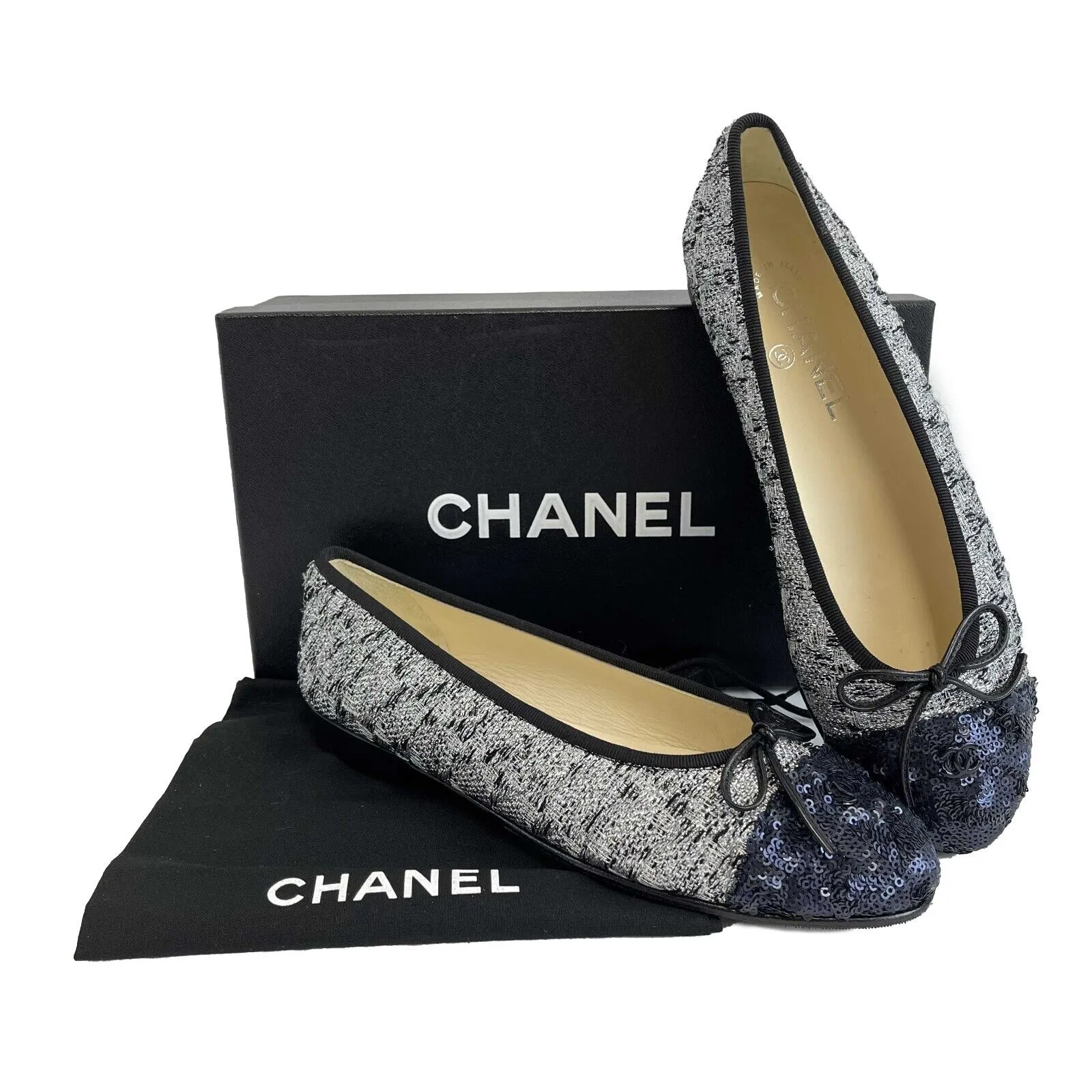 Chanel - Tweed Sequin Cap Toe Ballerina Flats - 38.5 EUR - 7.5 US - Shoes