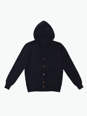 Cotton Blend Knitted Hooded Sweater Navy Blue