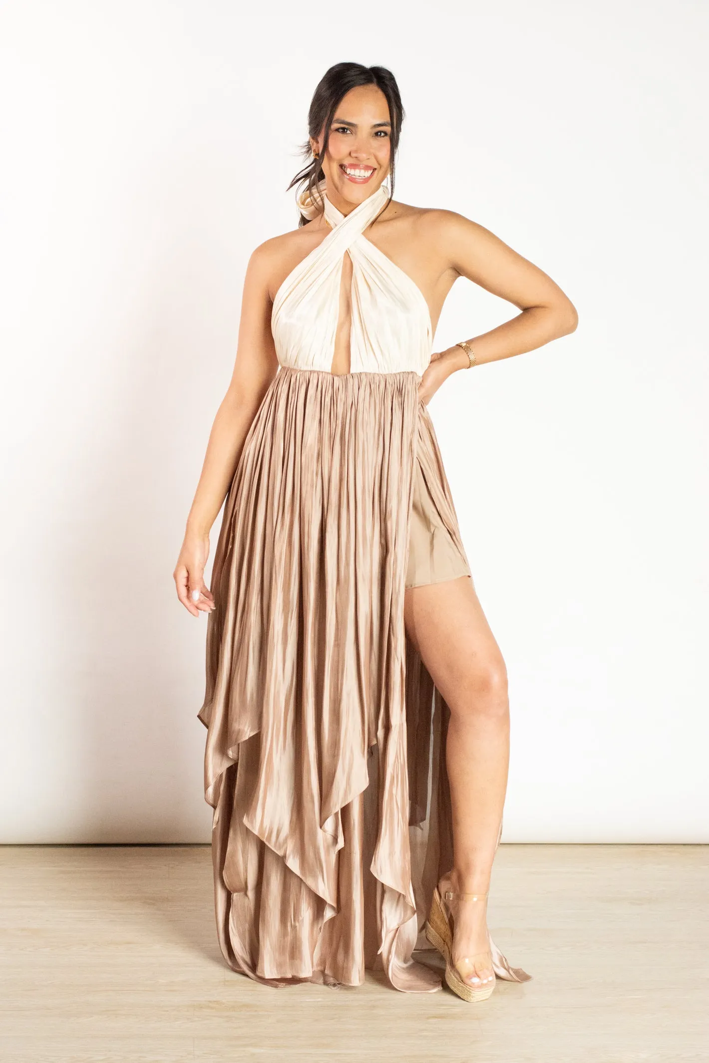 Delicate Excellence Taupe Maxi Dress