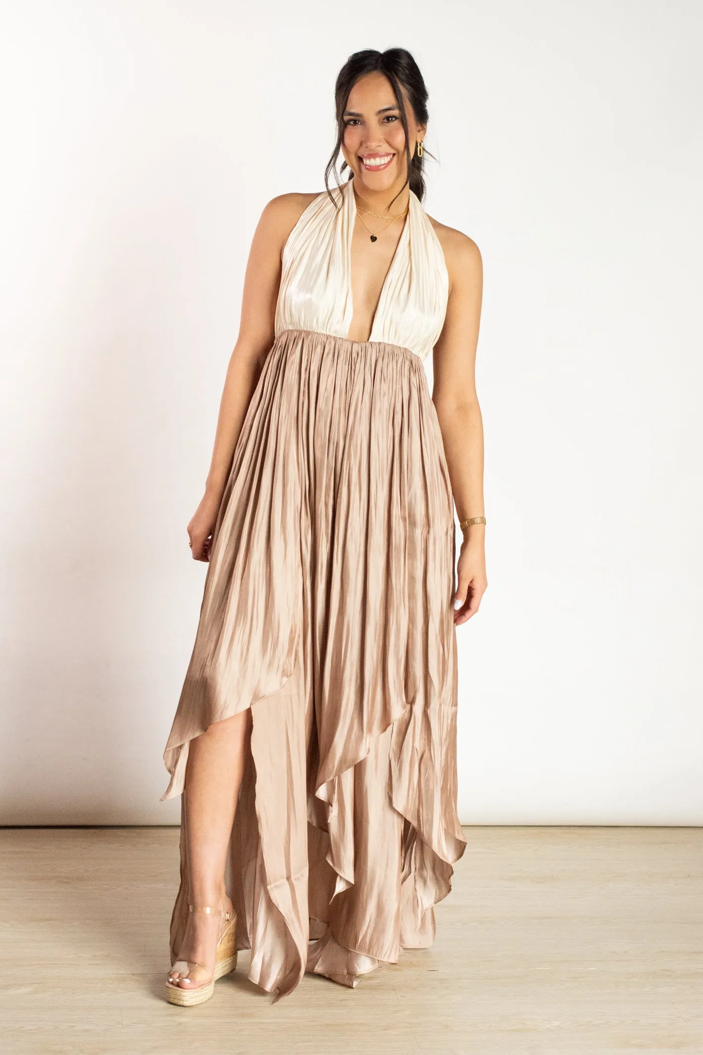 Delicate Excellence Taupe Maxi Dress