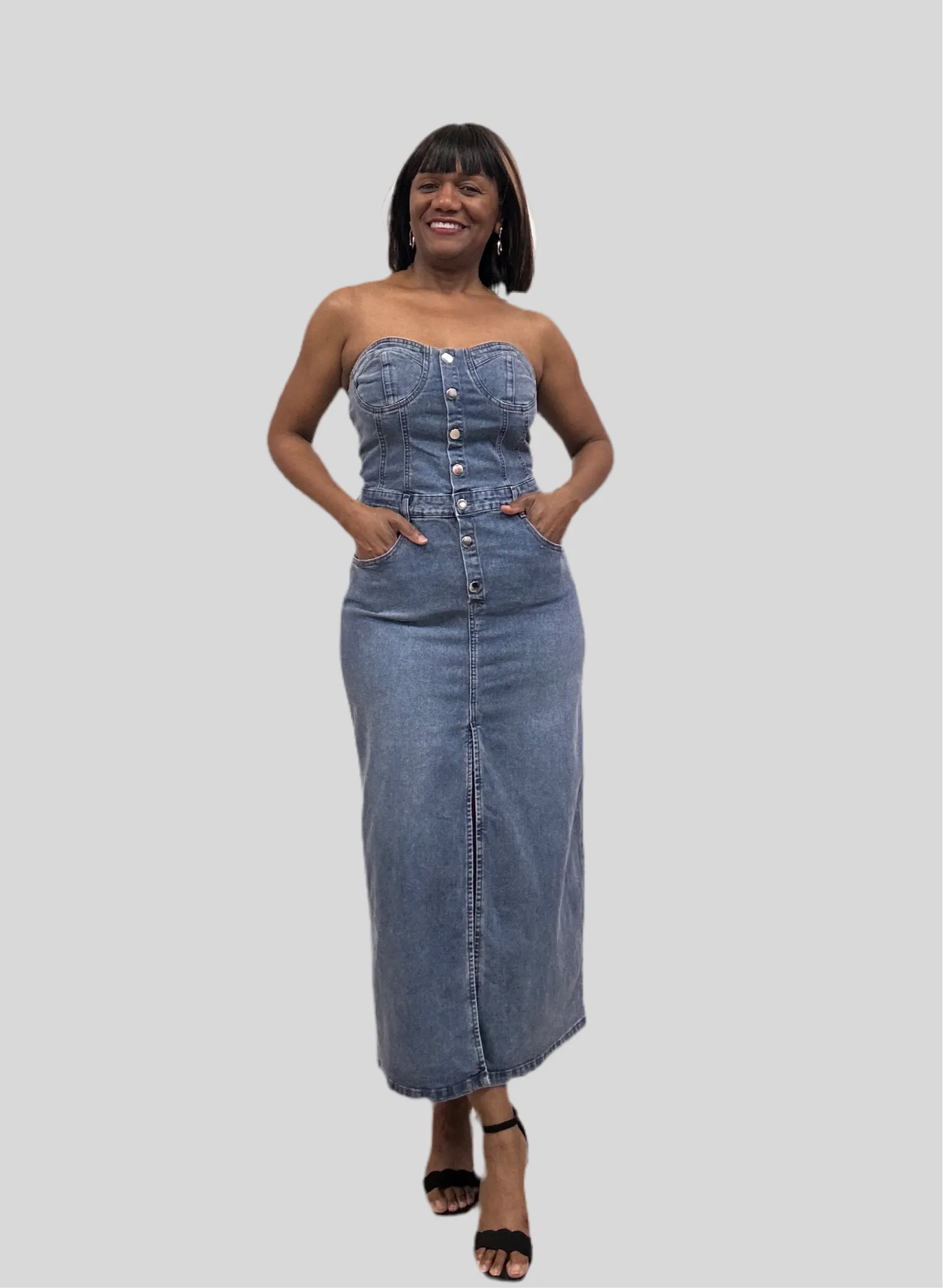 Denim dress with front slit