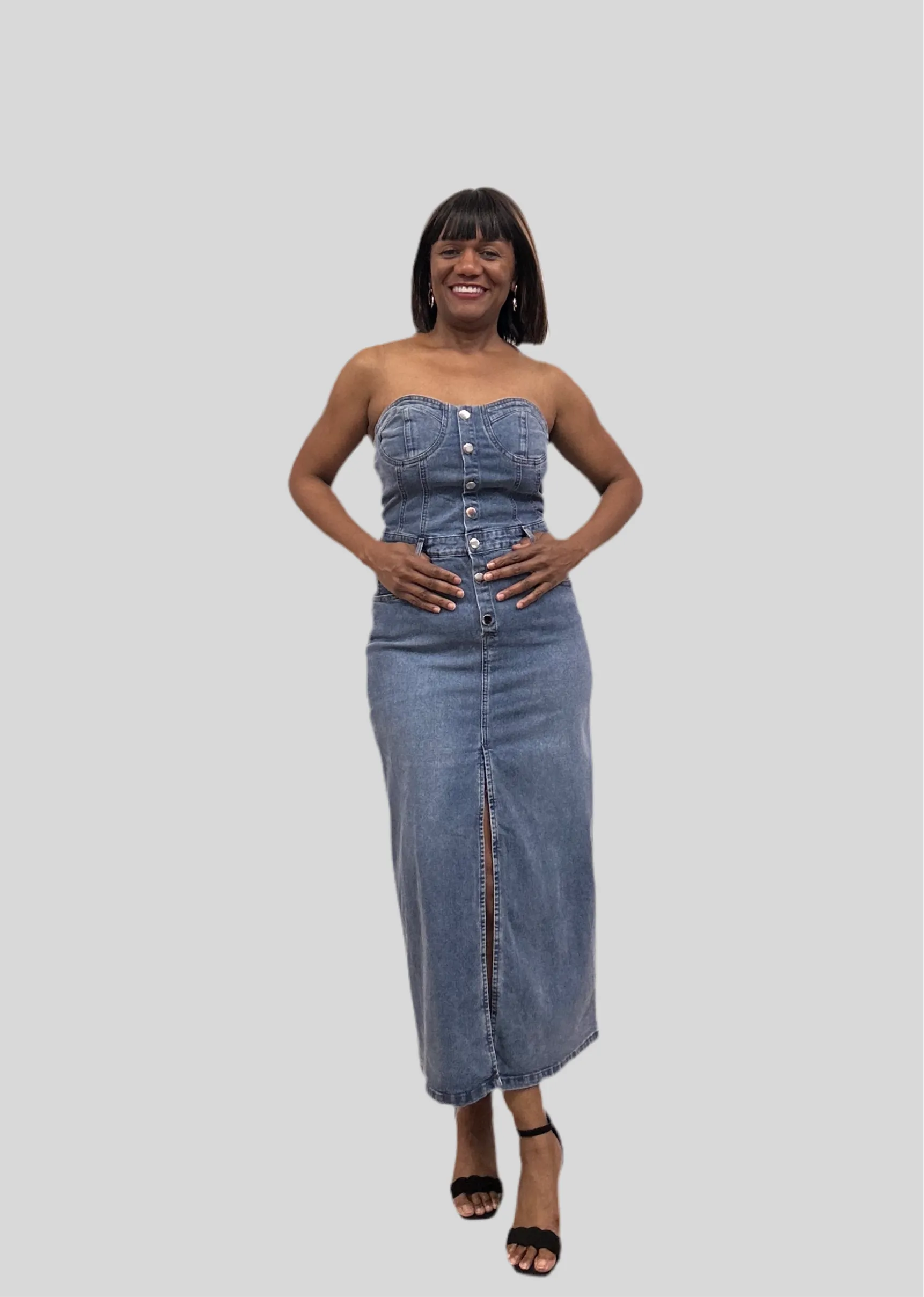 Denim dress with front slit