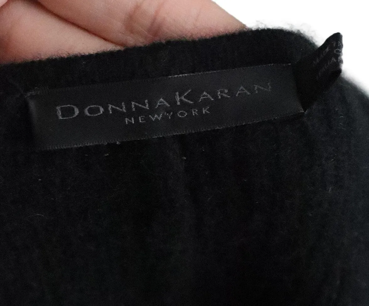 Donna Karan Black Cashmere Cardigan w/ Leather Sleeves sz 8