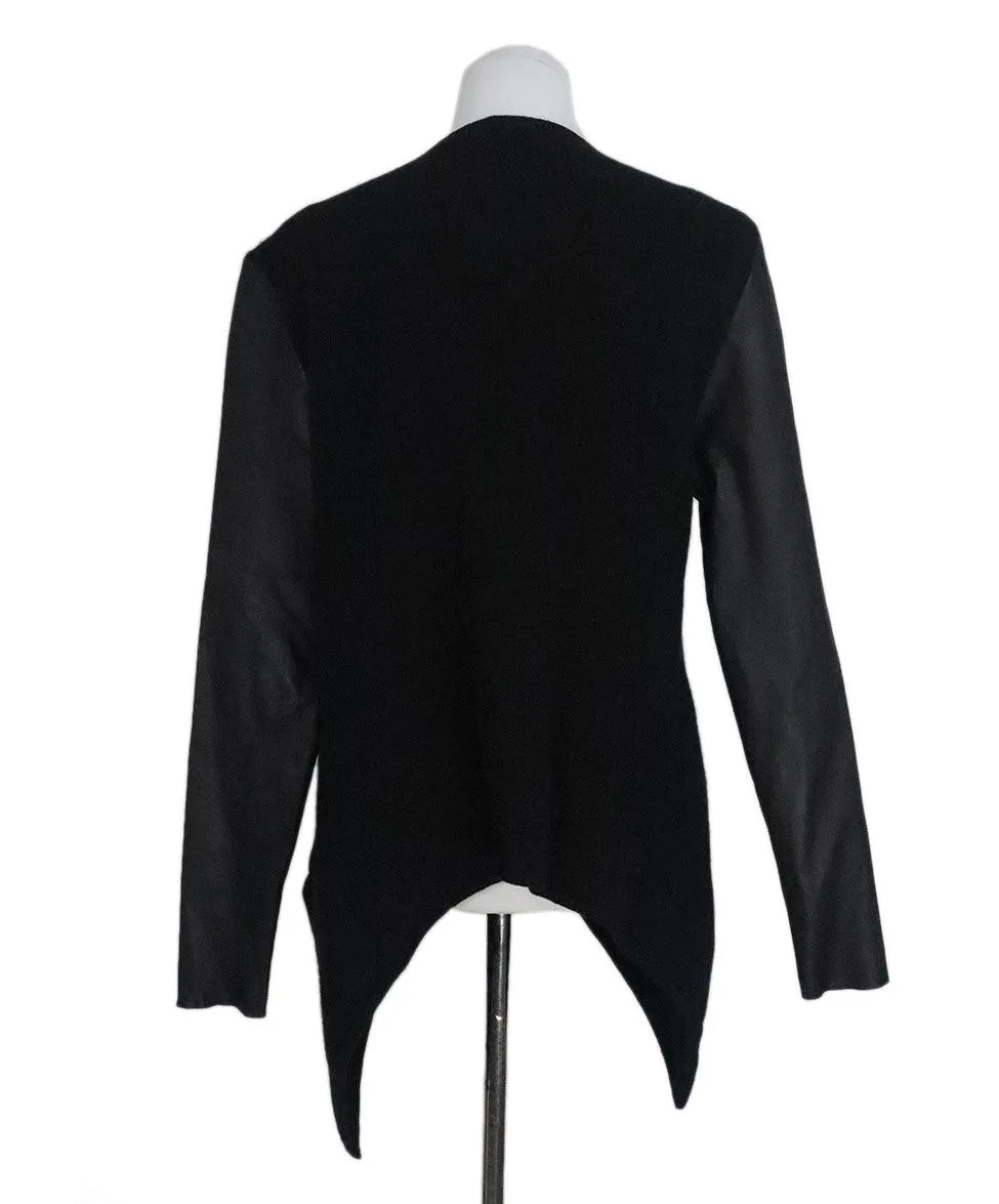 Donna Karan Black Cashmere Cardigan w/ Leather Sleeves sz 8