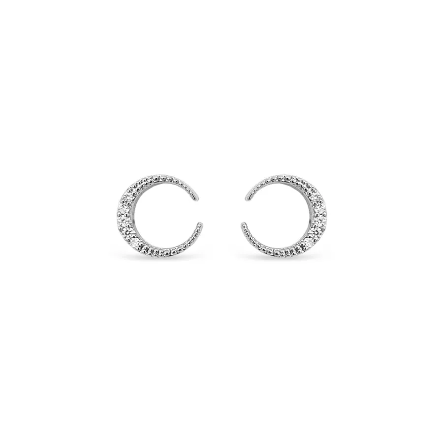 Ear Sense Earring CH267 Silver Crystal Pave Crescent Stud Earrings