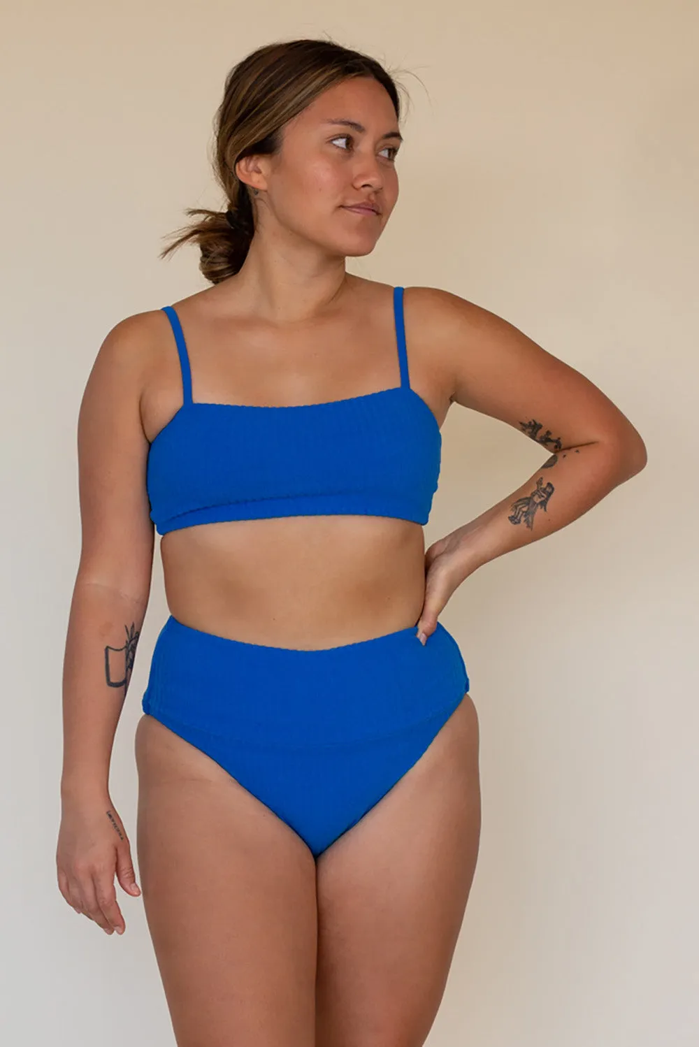 Effortless Swim North Bottom in Terry Ribbed Lapis