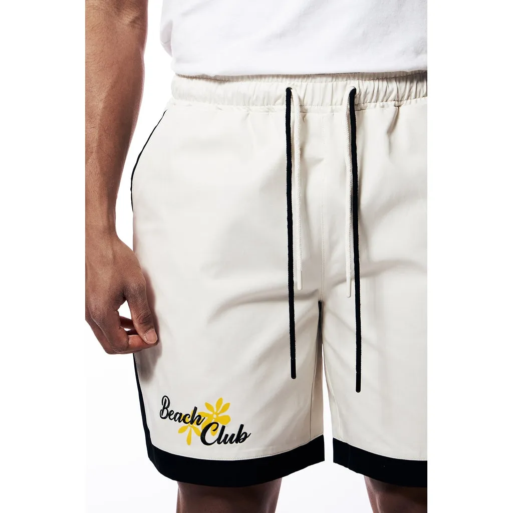 Embroidered & Printed Polished Twill Resort Shorts - Chalk