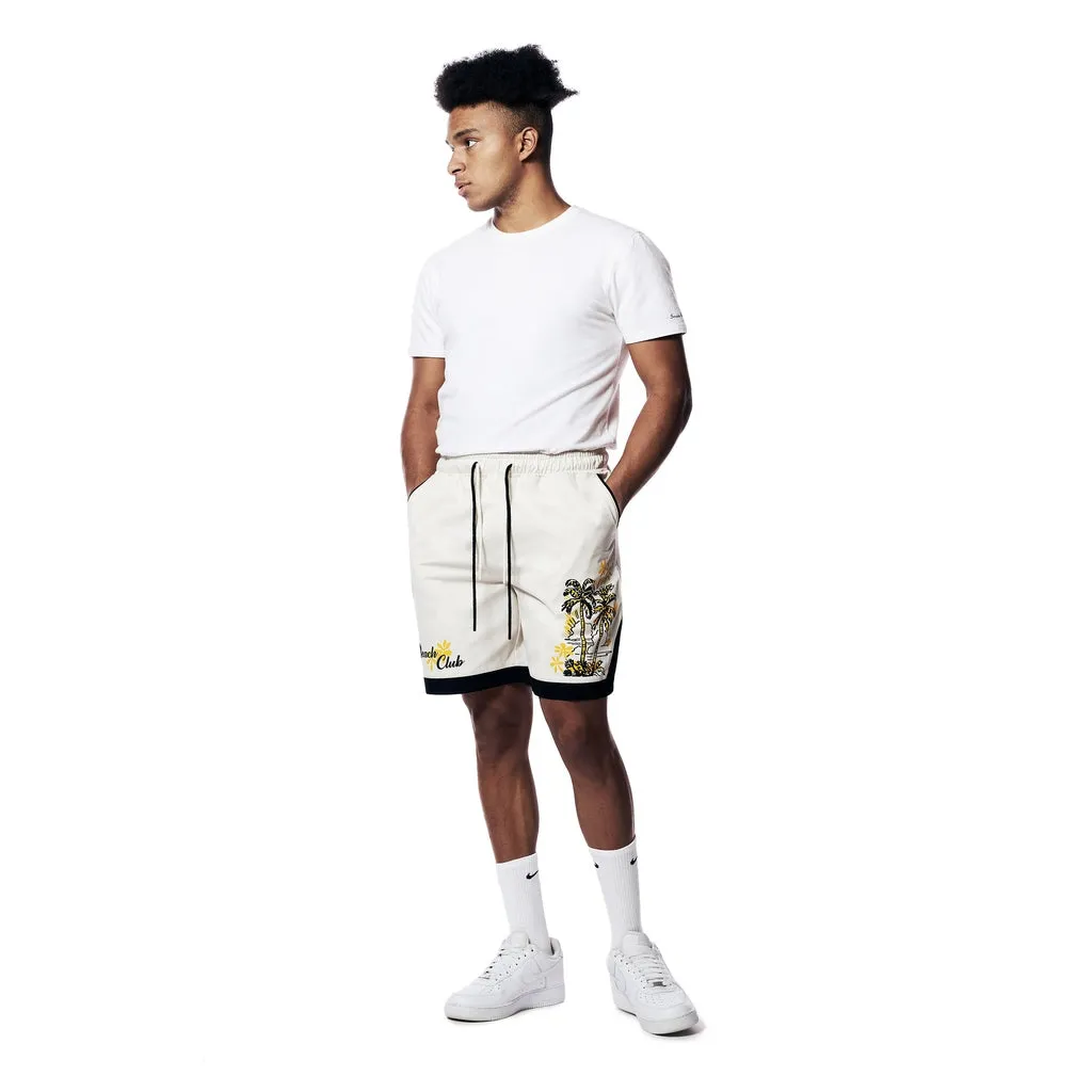 Embroidered & Printed Polished Twill Resort Shorts - Chalk