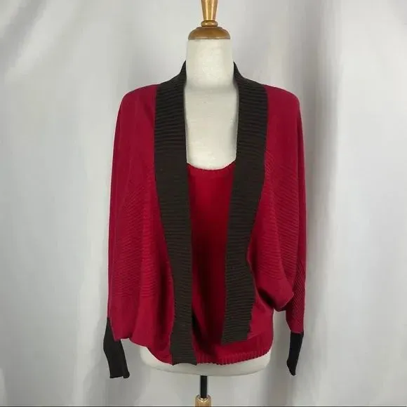 Escada Red with Brown Trim Cardigan with Red Trim