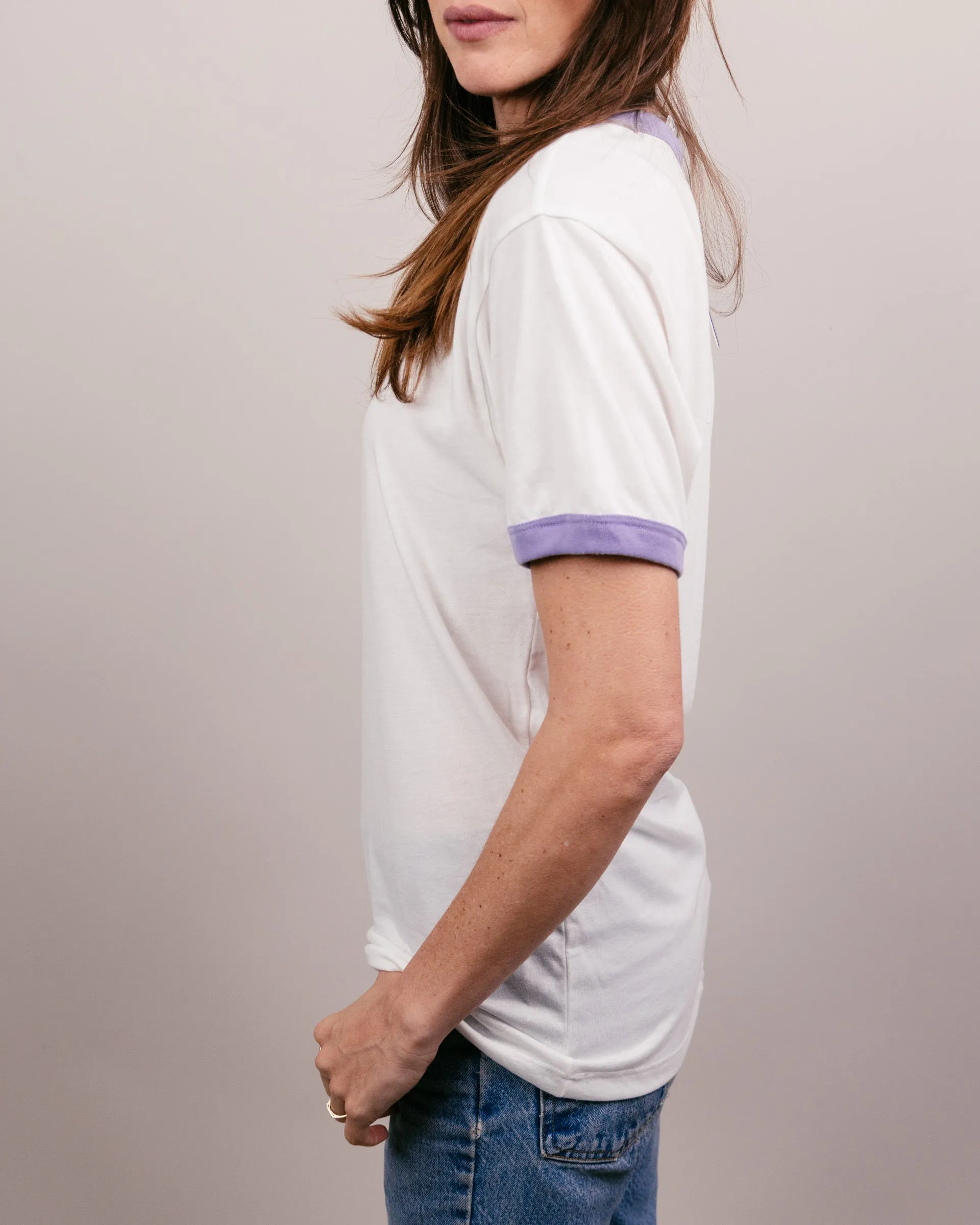 Essential White & Lavender Unisex Ringer