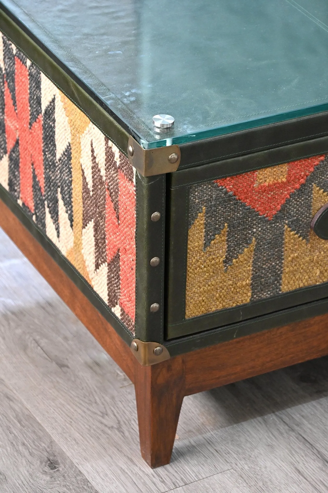 EVELYN  COFFEE TABLE IN KILIM & LEATHER