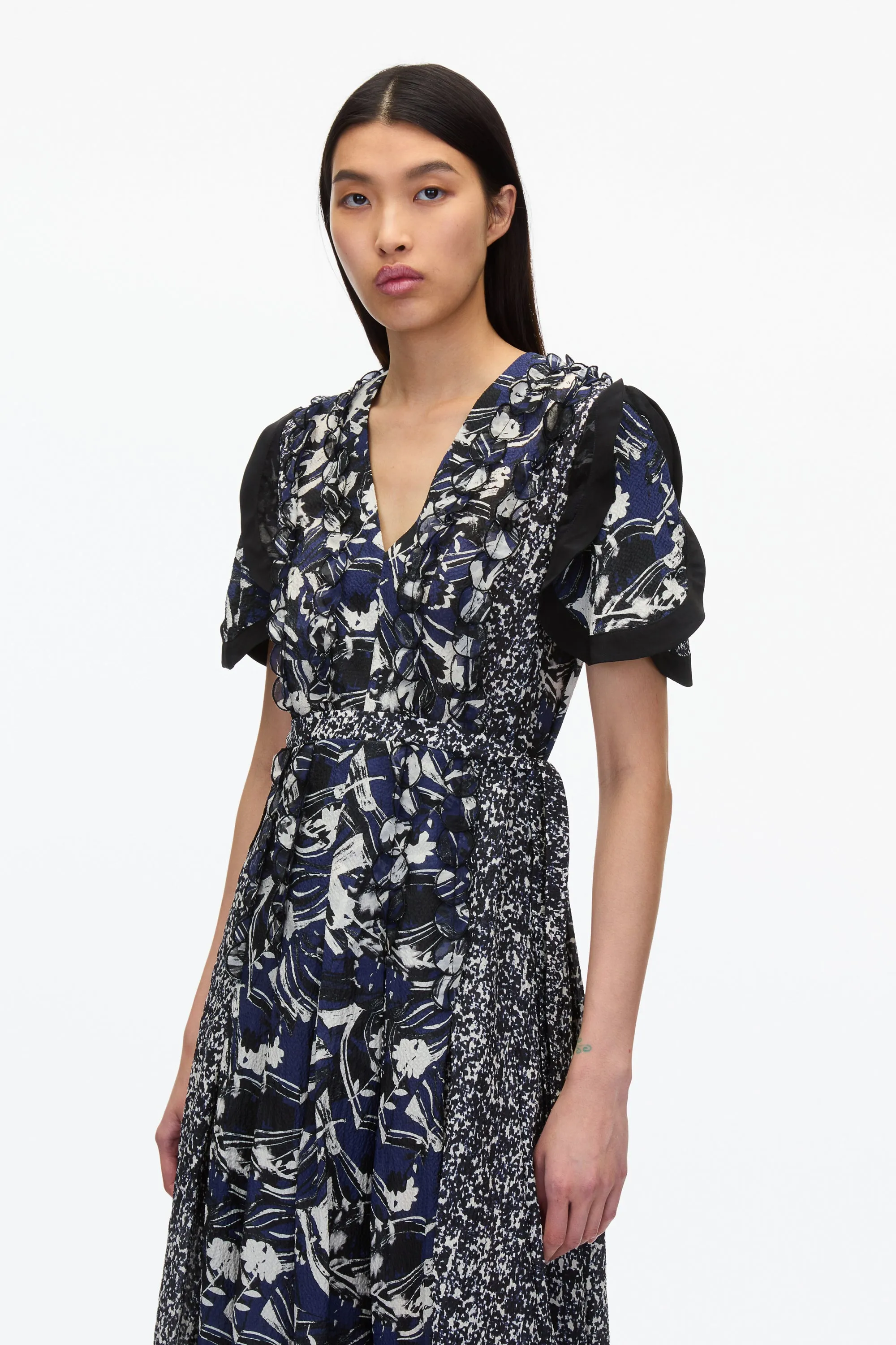 Floral Impressions Midi Dress with Petal Sleeves