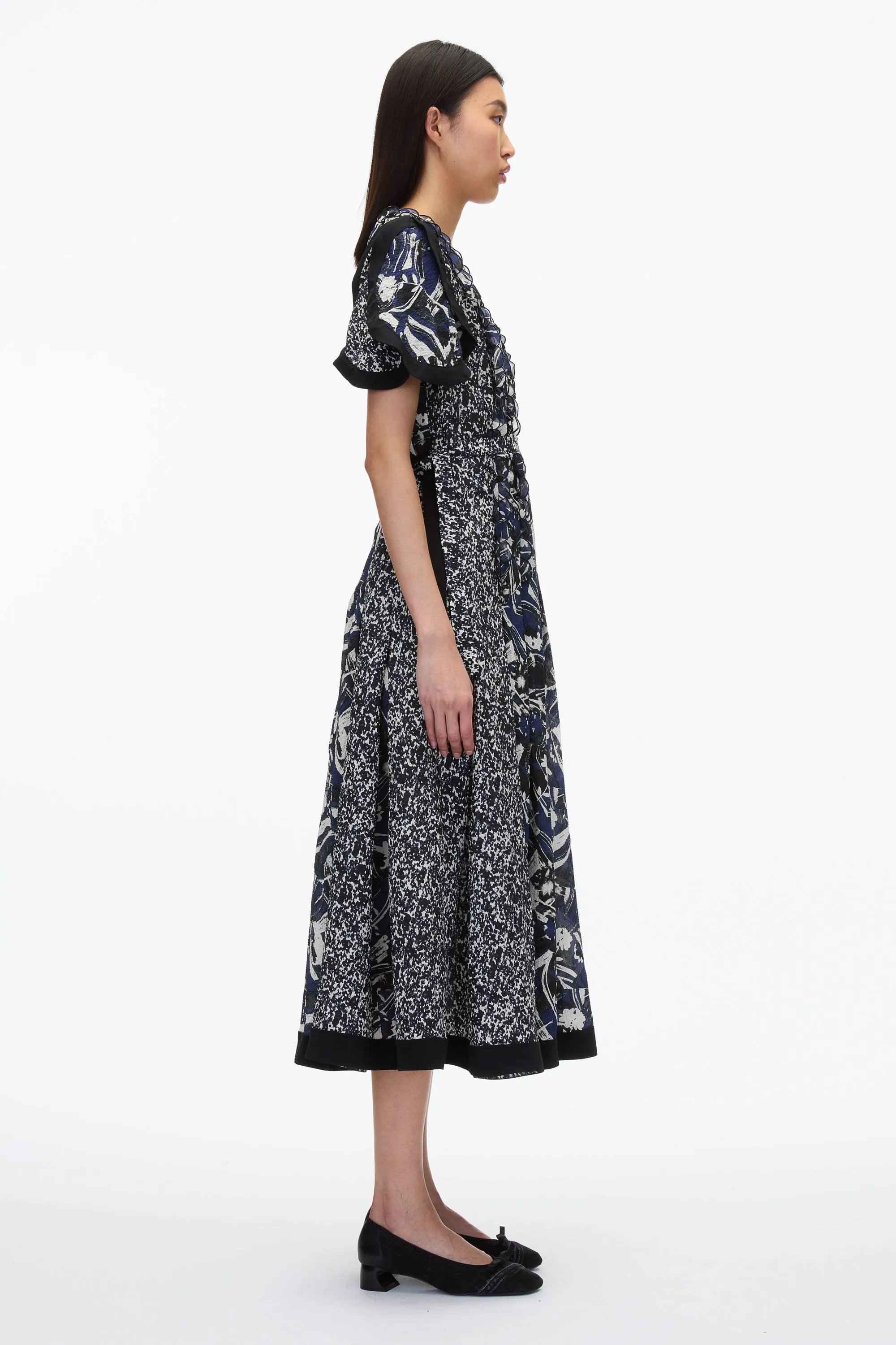 Floral Impressions Midi Dress with Petal Sleeves