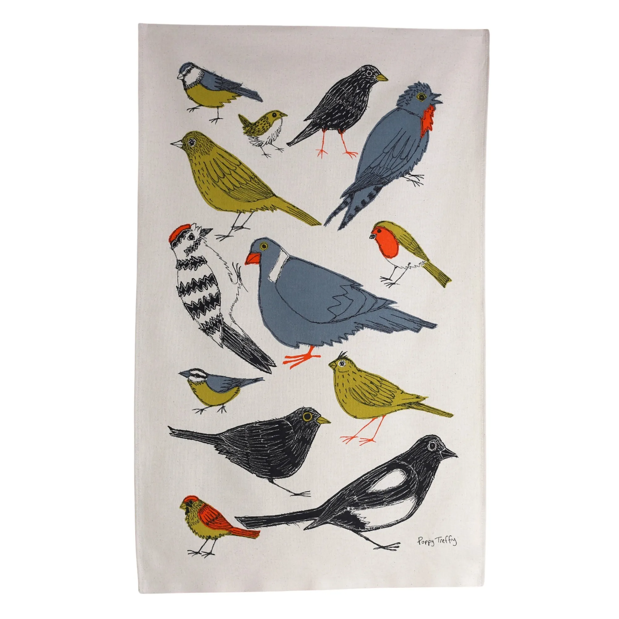 garden birds tea towel