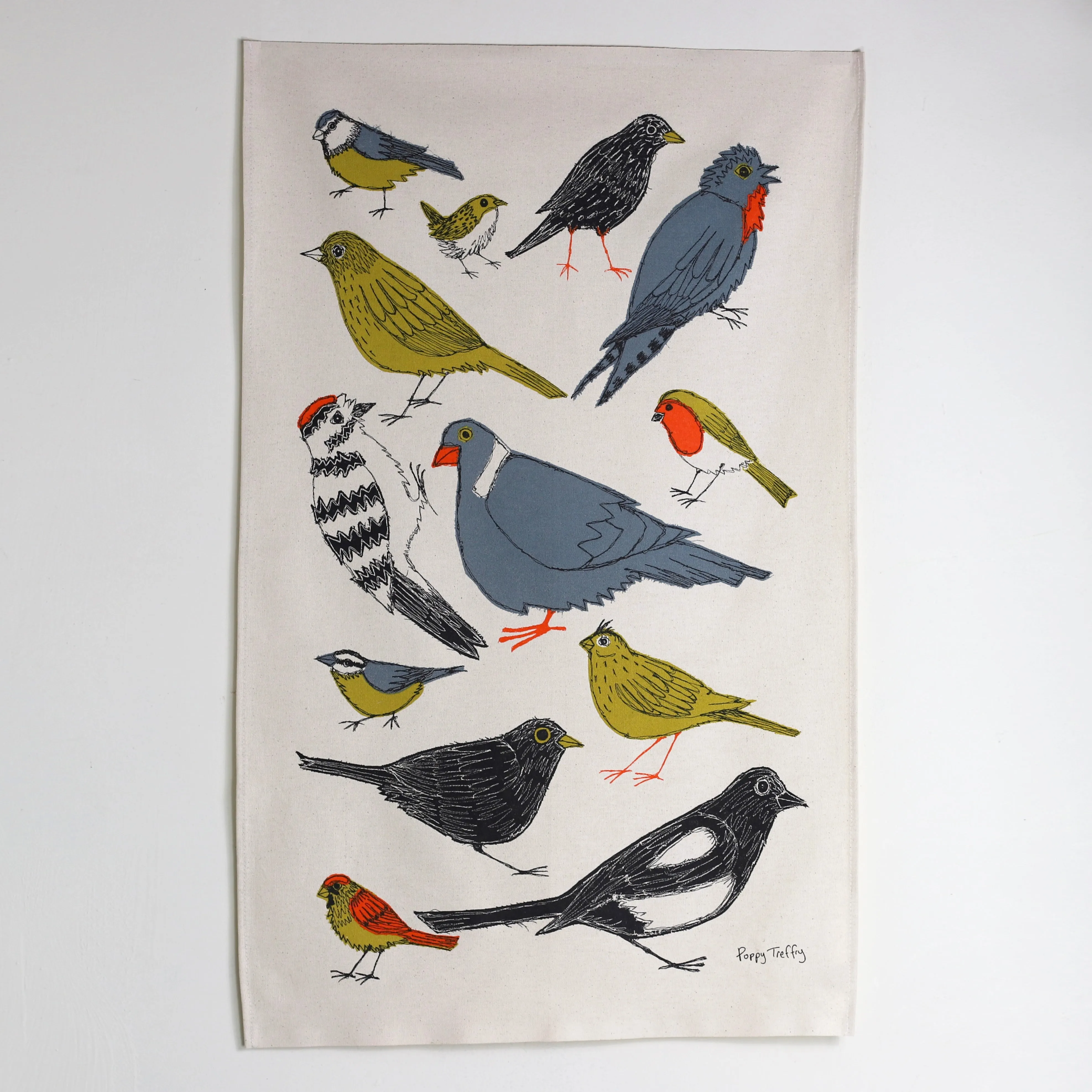 garden birds tea towel