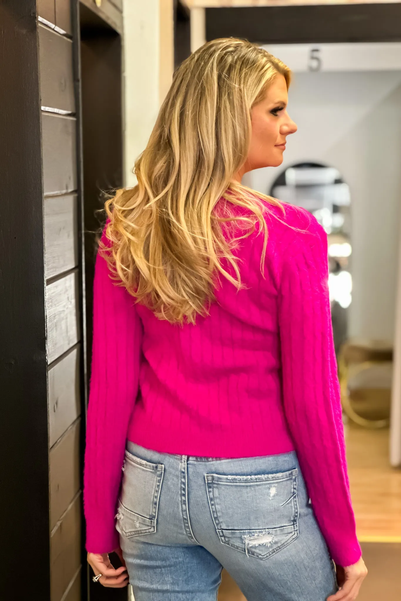 Get Happy Fuzzy Cardigan : Magenta