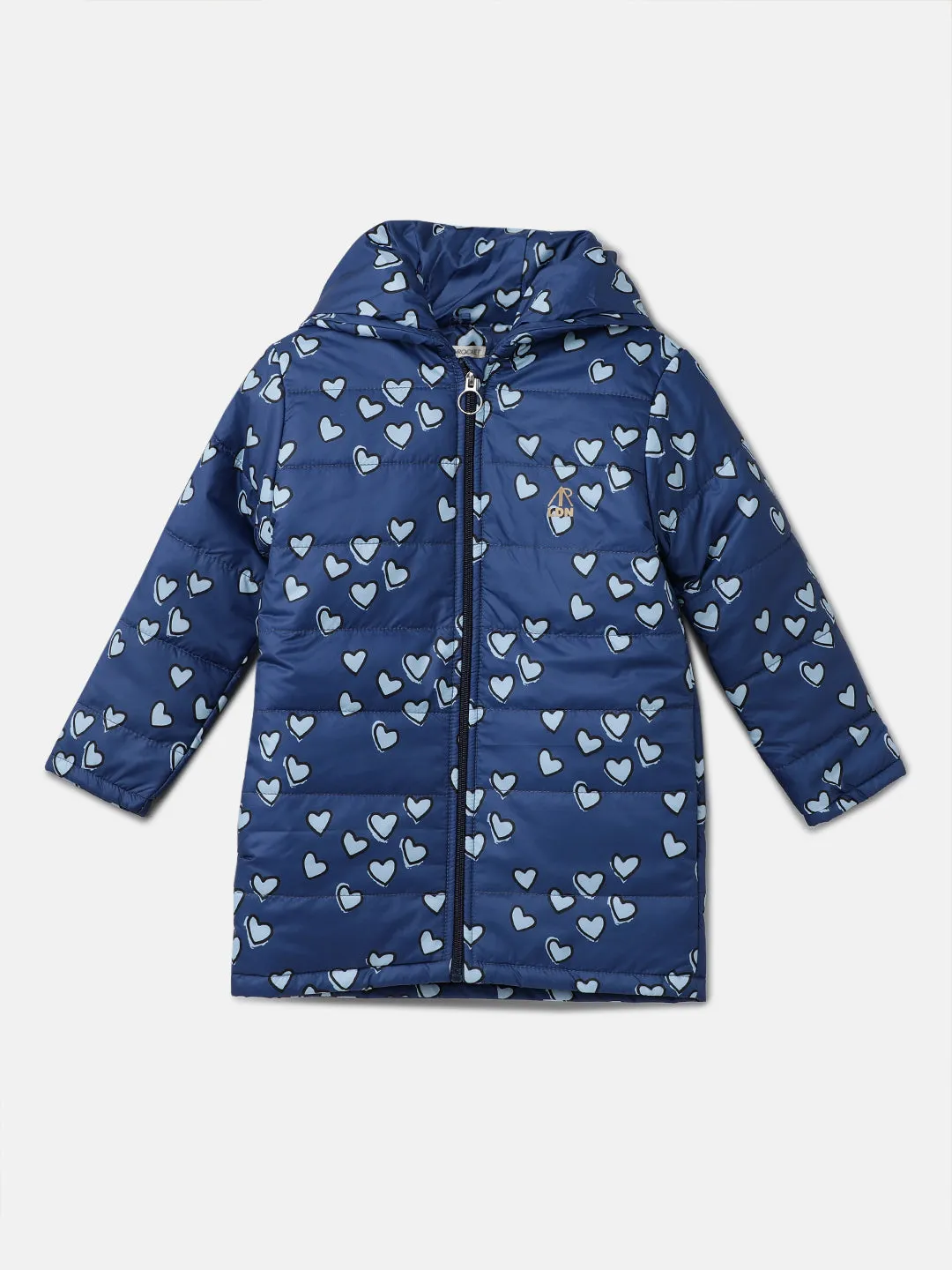 Girls Heart Printed Blue Jacket with Hood