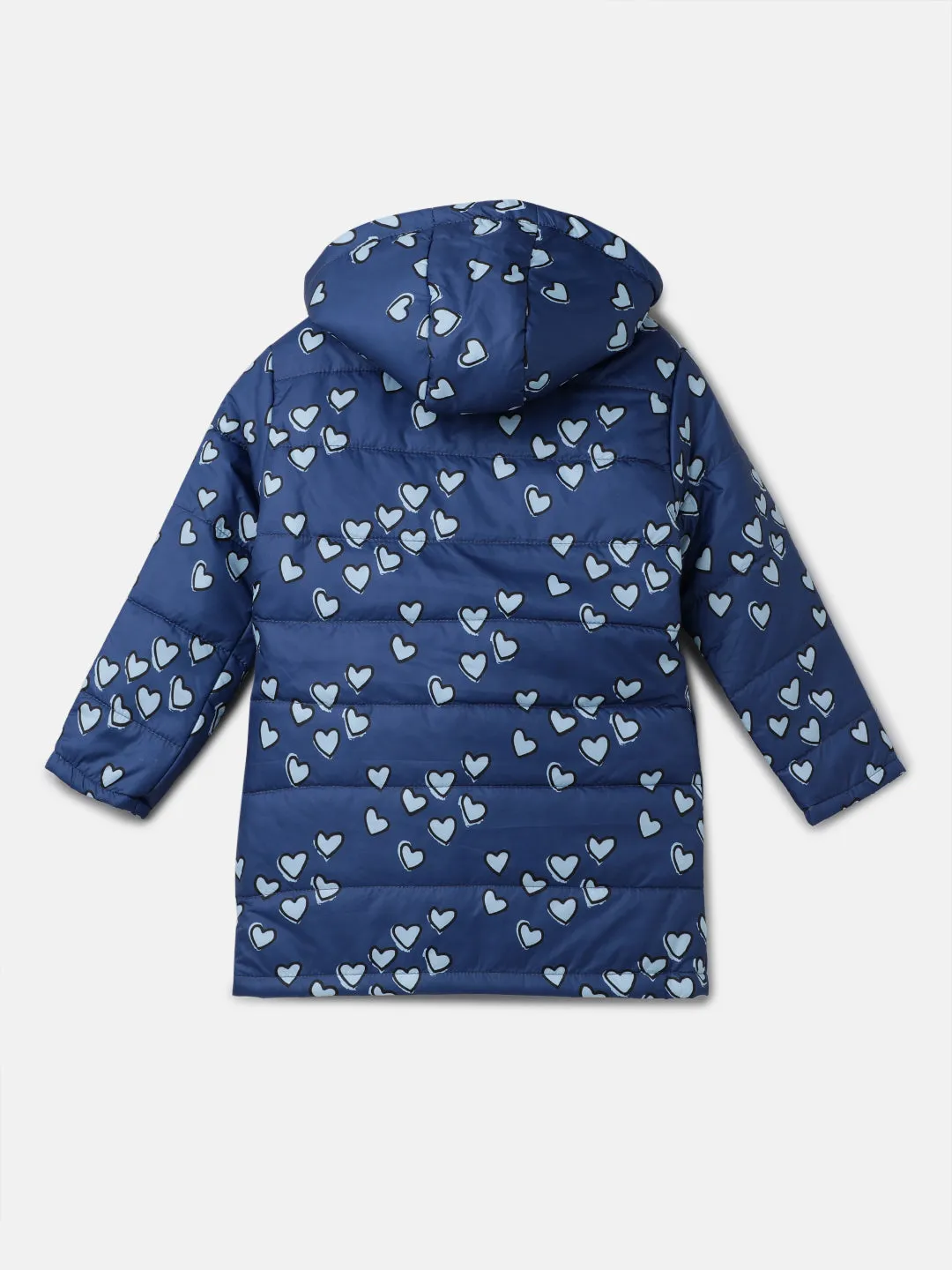 Girls Heart Printed Blue Jacket with Hood