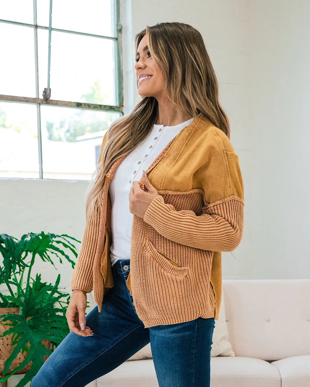 Grandpa Sweater Knit Cardigan - Gold