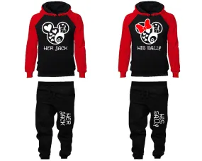 Her Jack His Sally Couple Matching Raglan Hoodies and Jogger Pants