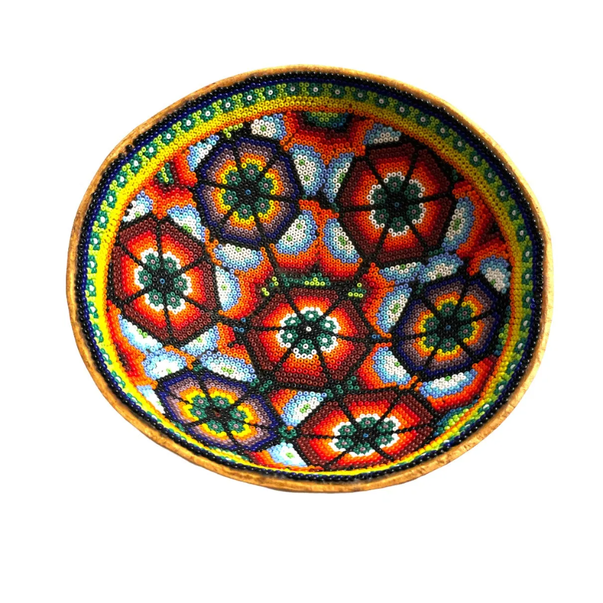 Huichol Mexico Vintage Beaded Gourd Bowl